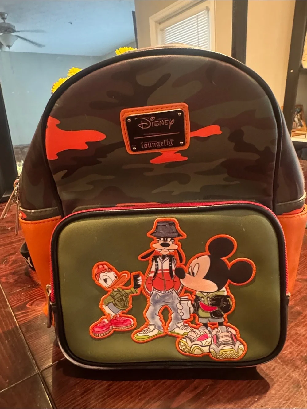 Loungefly Kids Camo Green & Orange Disney Character Backpack